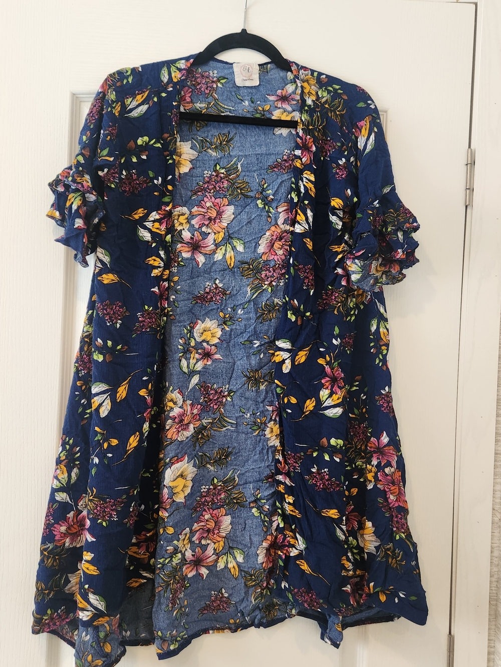 Grace & Emma Women's Navy Floral Open Cardigan S/M Euc